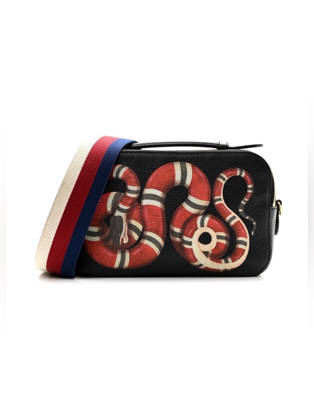 GUCCI Grained Calfskin Sylvie Web Kingsnake Small Camera Bag in Black